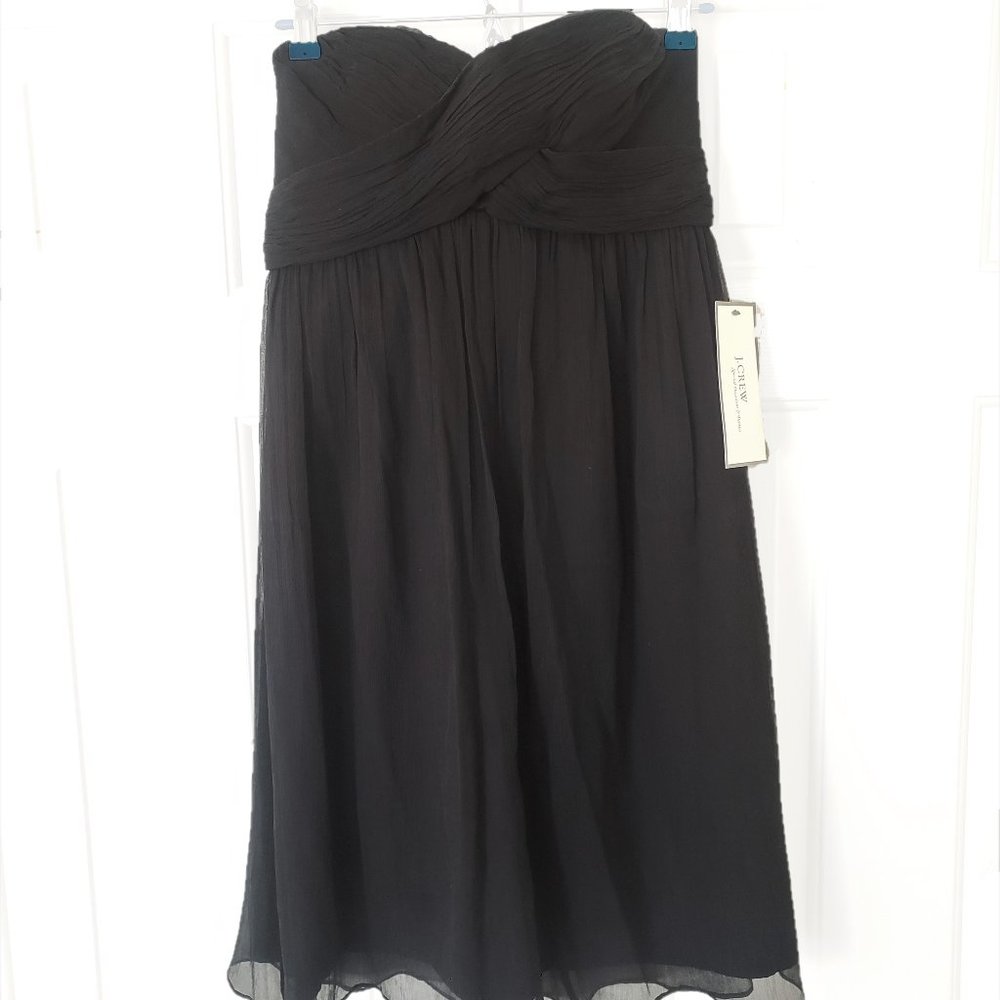 J. Crew Strapless Silk Chiffon Dress - NWT! Elegant Black Dress Size 6 - Picture 15 of 16